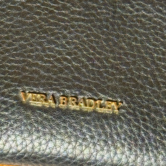 Vera Bradley Black Pebbled Leather Studded Wallet Leopard Print Interior 4”x7” - Picture 3 of 10